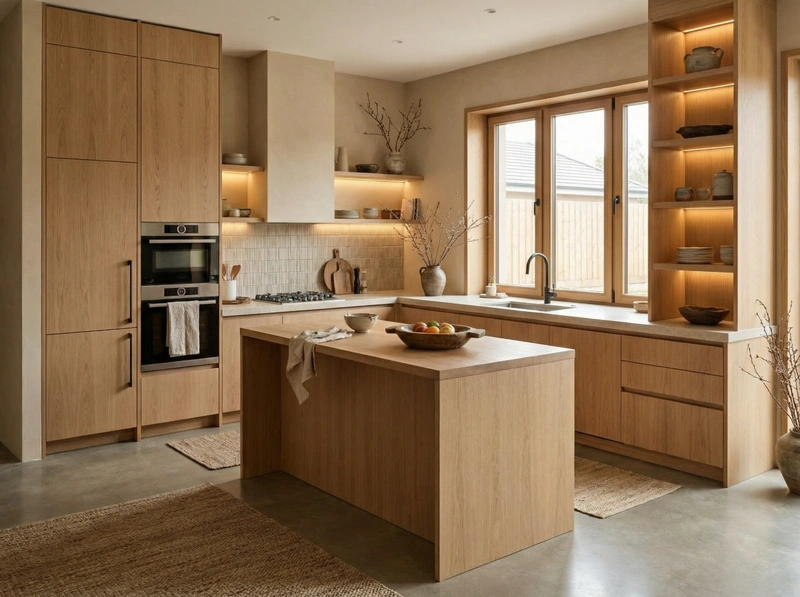 Дизайн кухни в стиле Japandi — фото интерьера от нейросети RoomGPT