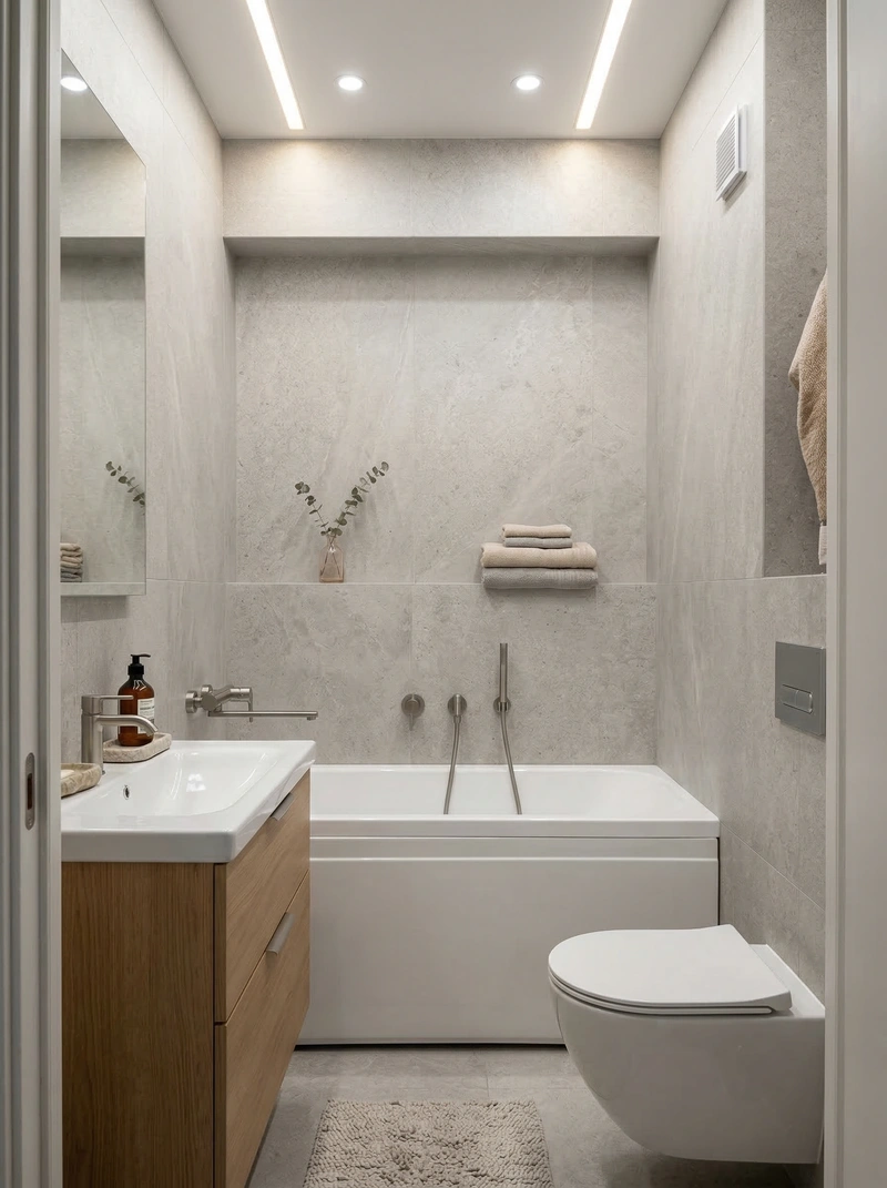 Дизайн ванной в стиле Сканди — фото интерьера от нейросети RoomGPT