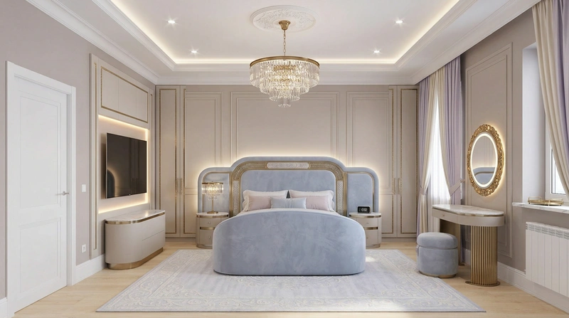 Дизайн спальни в стиле Неоклассика — фото интерьера от нейросети RoomGPT