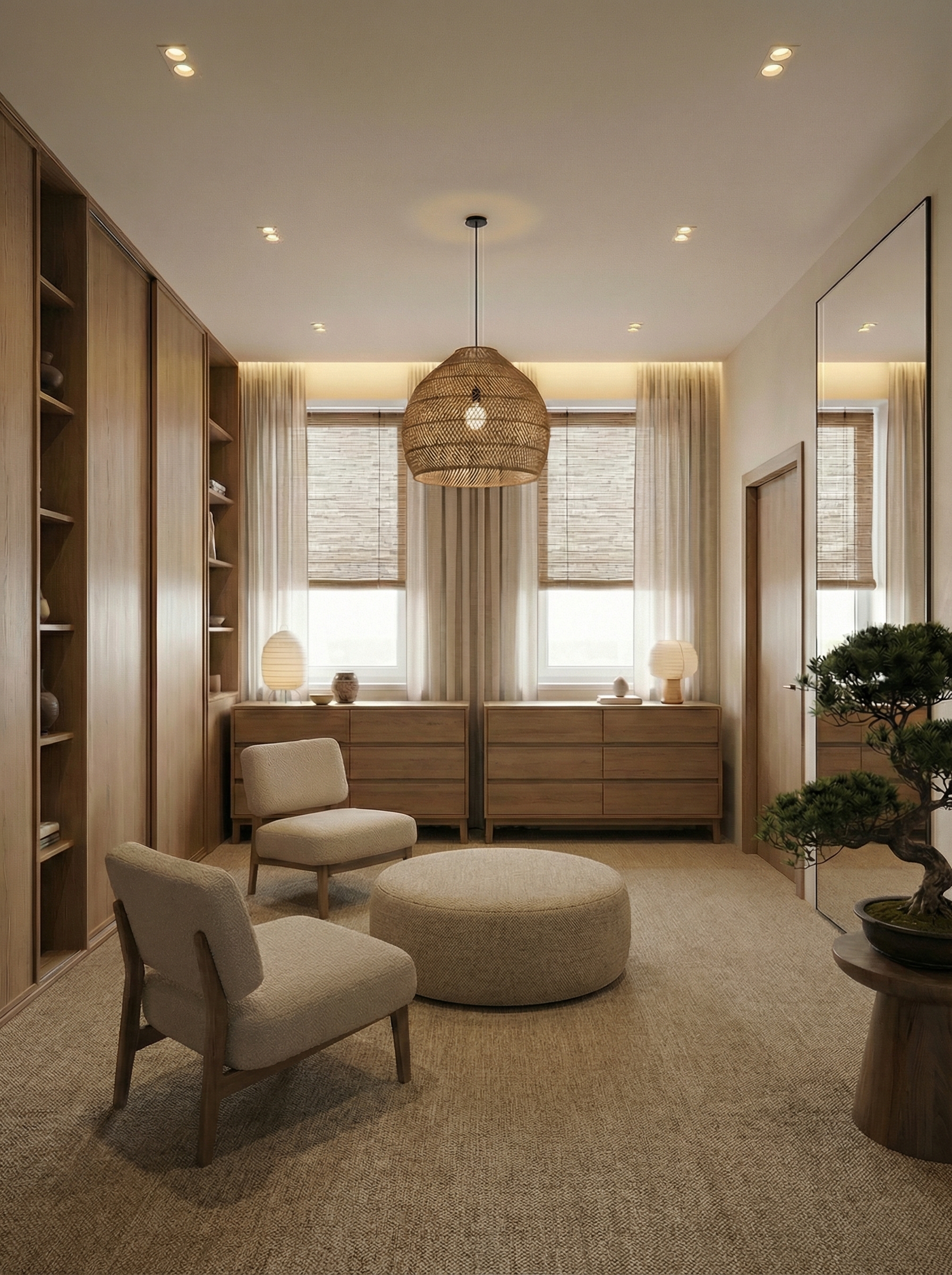 Дизайн гостиной в стиле Japandi — фото интерьера от нейросети RoomGPT