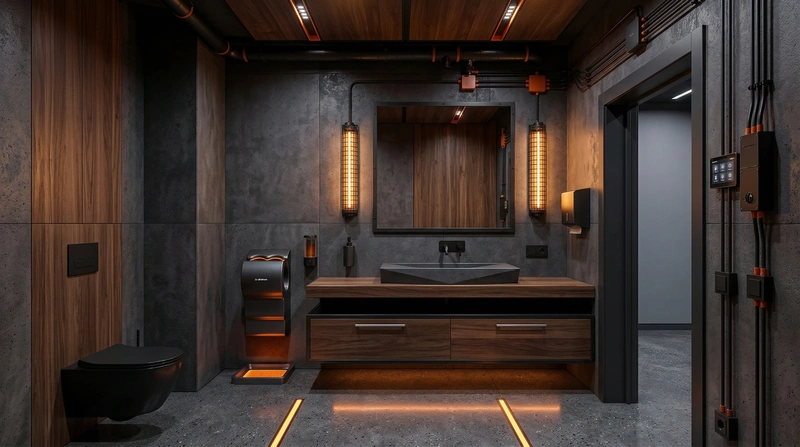 Дизайн ванной в стиле Блэктэк — фото интерьера от нейросети RoomGPT