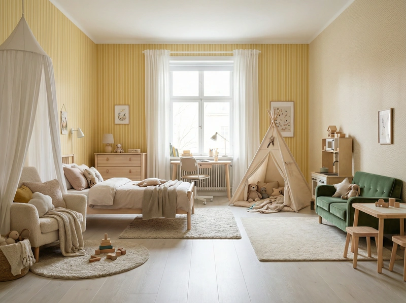 Дизайн интерьера в стиле Хюгге — Детская от нейросети RoomGPT