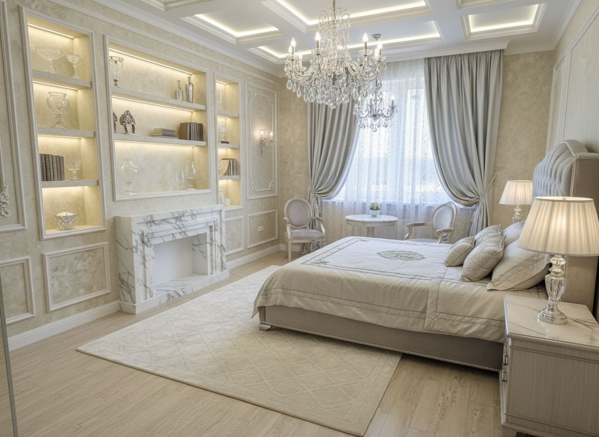Дизайн спальни в стиле Классика — фото интерьера от нейросети RoomGPT