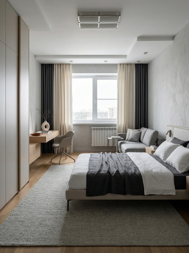 Дизайн спальни в стиле Минимализм — фото интерьера от нейросети RoomGPT