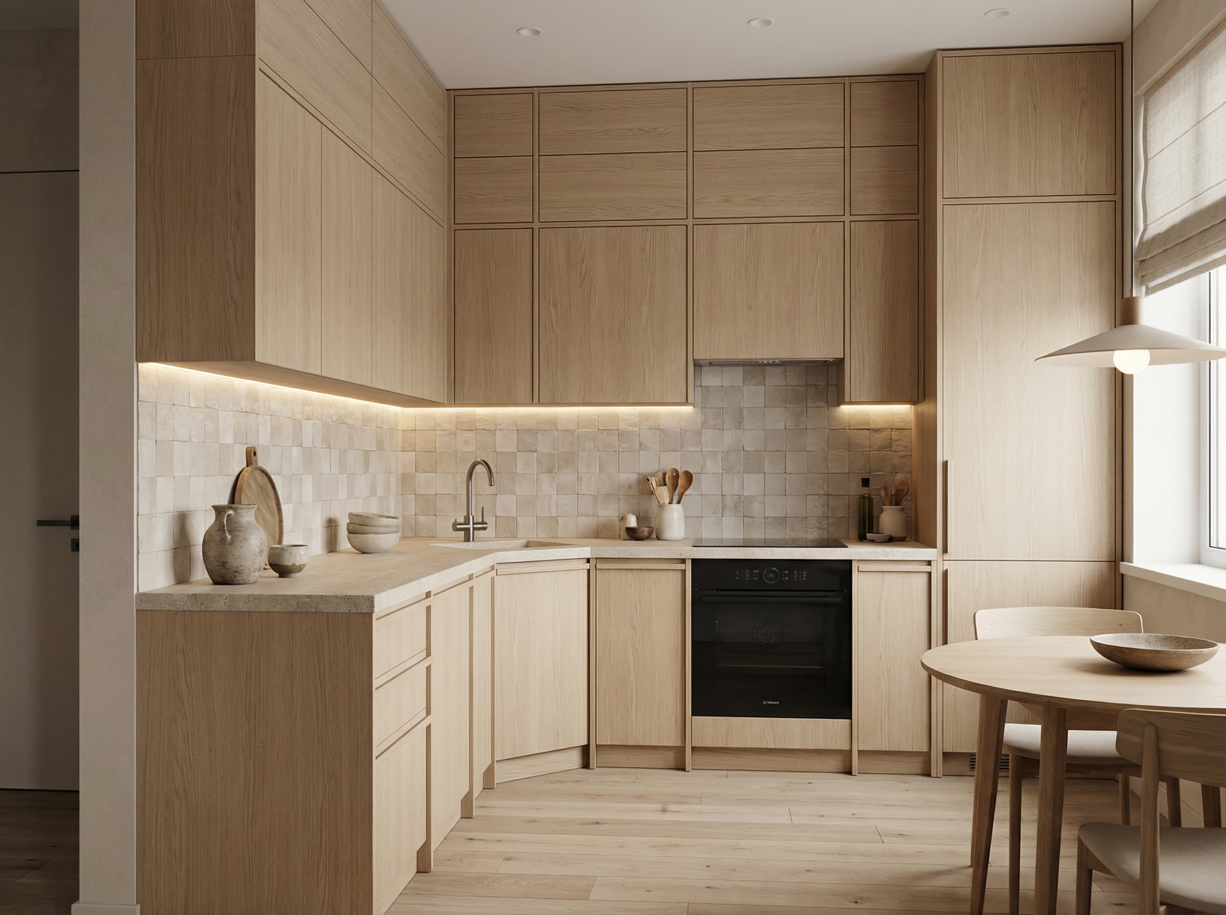 Дизайн кухни в стиле Japandi — фото интерьера от нейросети RoomGPT