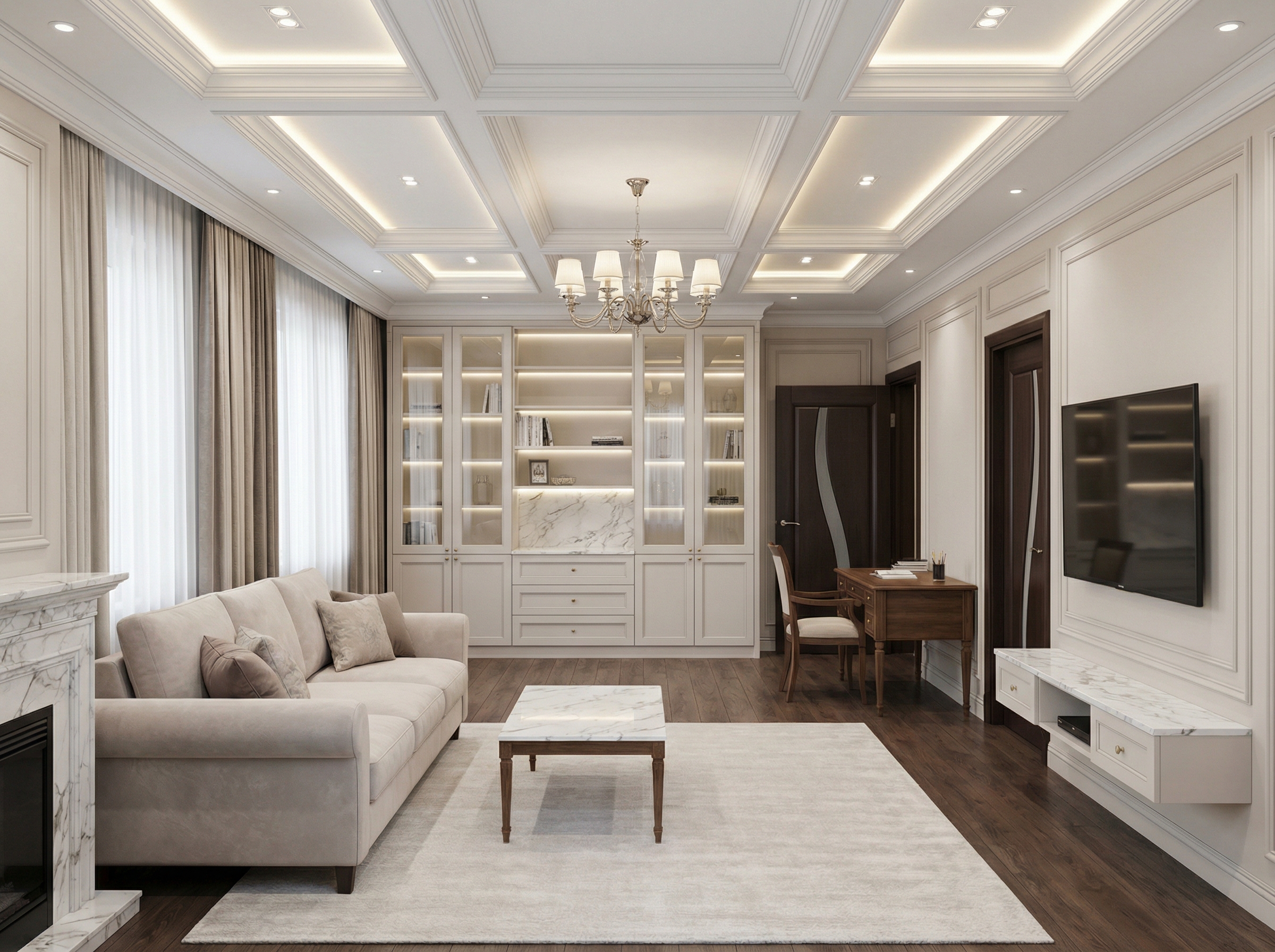 Дизайн гостиной в стиле Классика — фото интерьера от нейросети RoomGPT