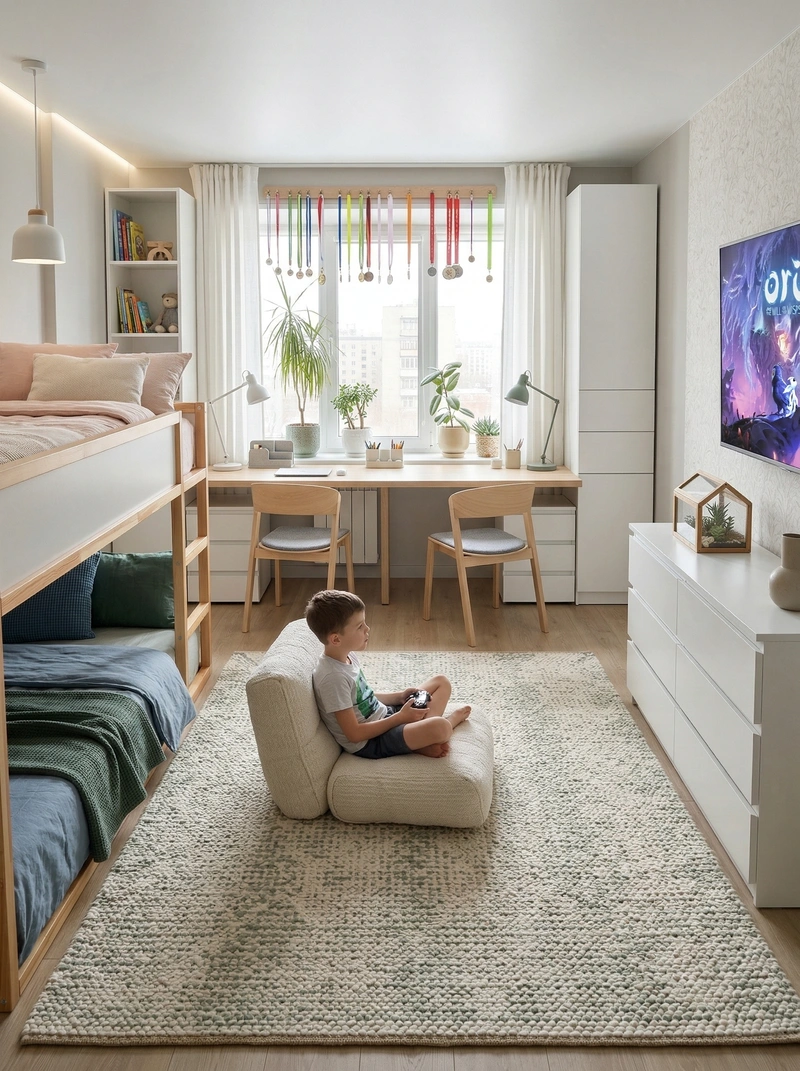 Дизайн детской в стиле Сканди — фото интерьера от нейросети RoomGPT