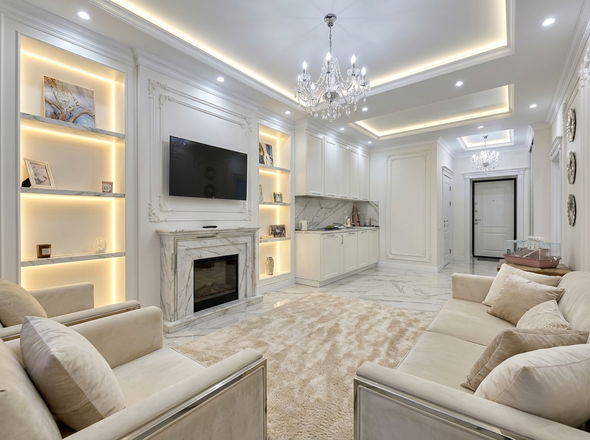 Дизайн гостиной в стиле Классика — фото интерьера от нейросети RoomGPT