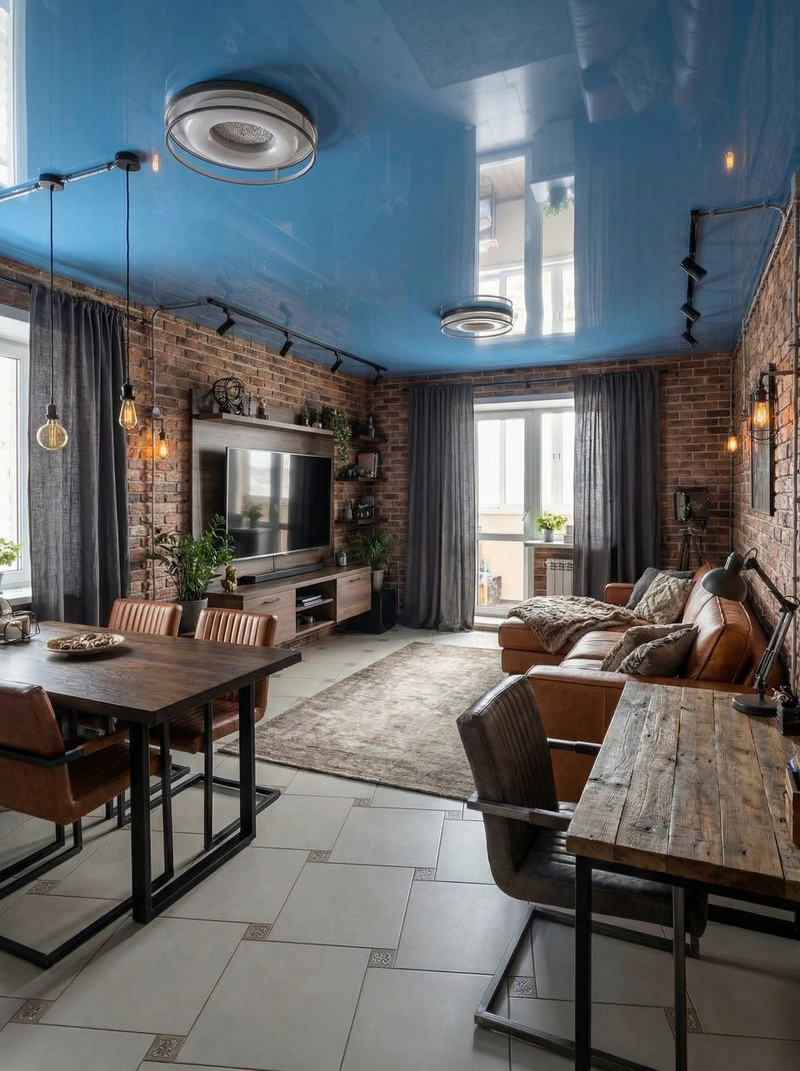 Дизайн интерьера в стиле Лофт — Гостиная от нейросети RoomGPT
