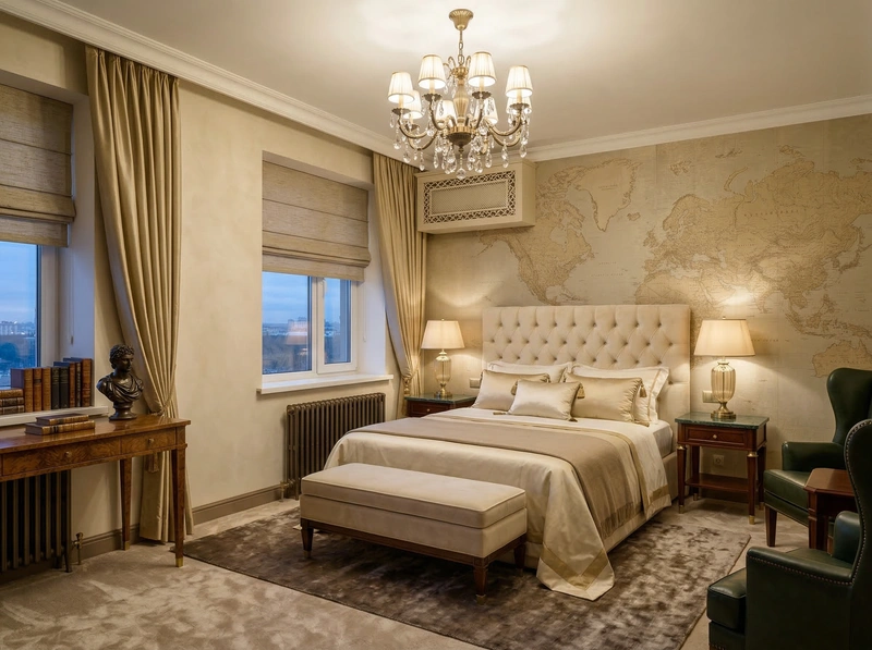 Дизайн спальни в стиле Классика — фото интерьера от нейросети RoomGPT