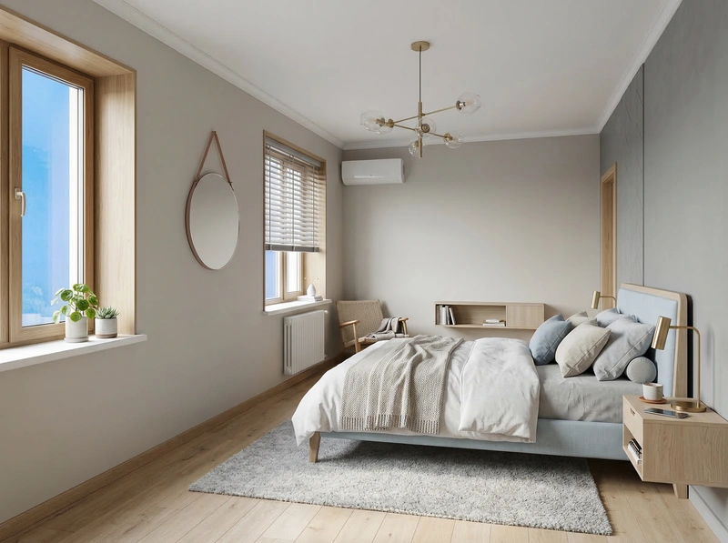 Дизайн спальни в стиле Сканди — фото интерьера от нейросети RoomGPT