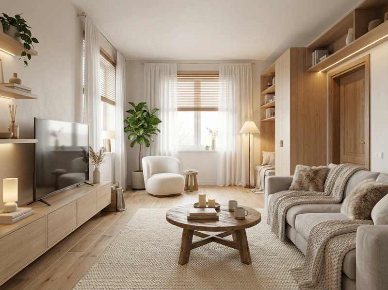 Дизайн интерьера в стиле Хюгге — Гостиная от нейросети RoomGPT