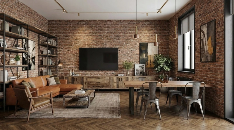 Дизайн интерьера в стиле Лофт — Гостиная от нейросети RoomGPT