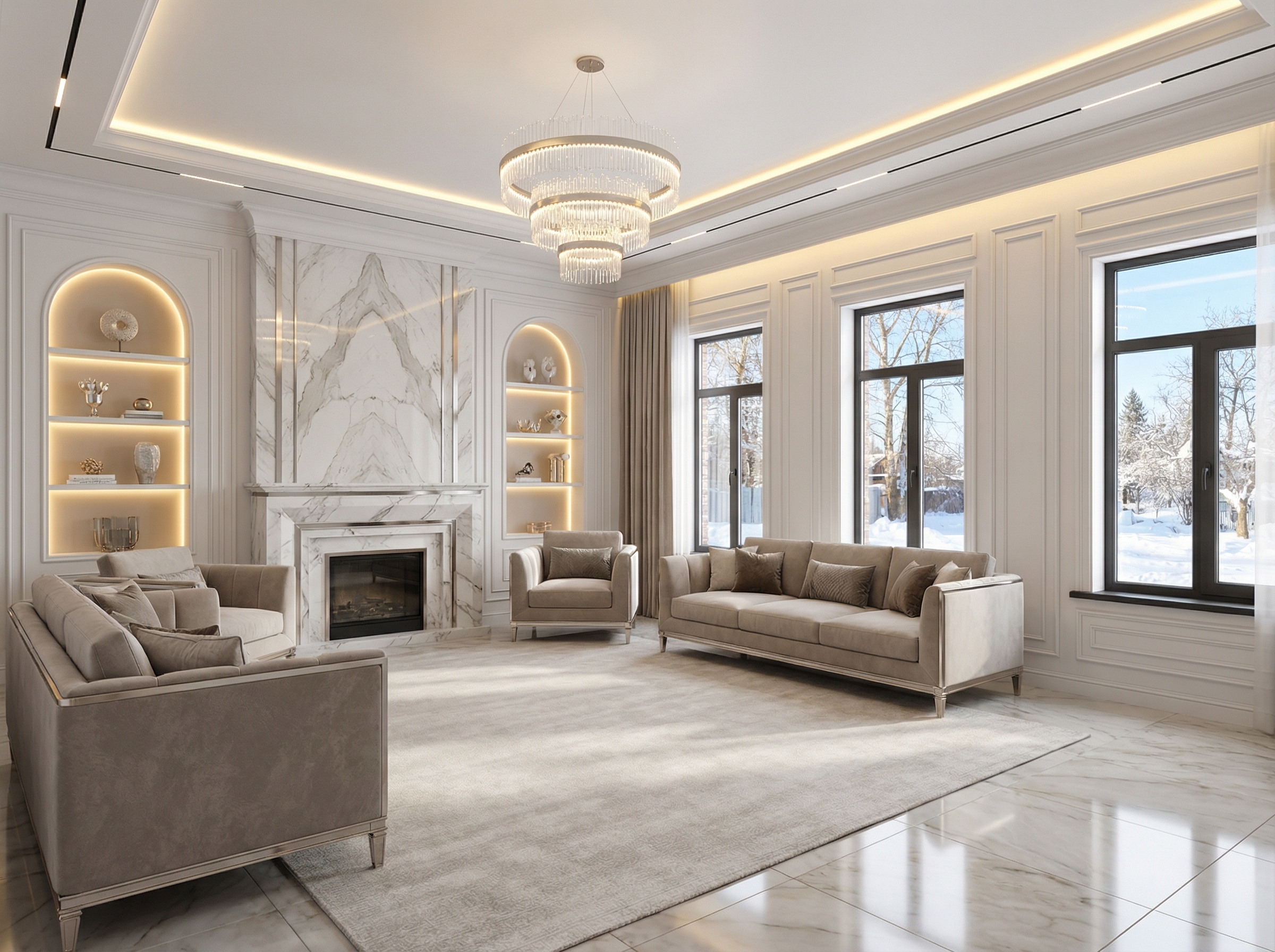 Дизайн гостиной в стиле Классика — фото интерьера от нейросети RoomGPT