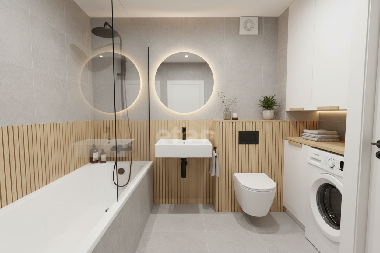 Дизайн ванной в стиле Хюгге — фото интерьера от нейросети RoomGPT