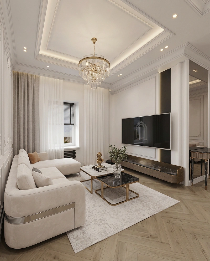 Дизайн интерьера в стиле Неоклассика — Гостиная от нейросети RoomGPT