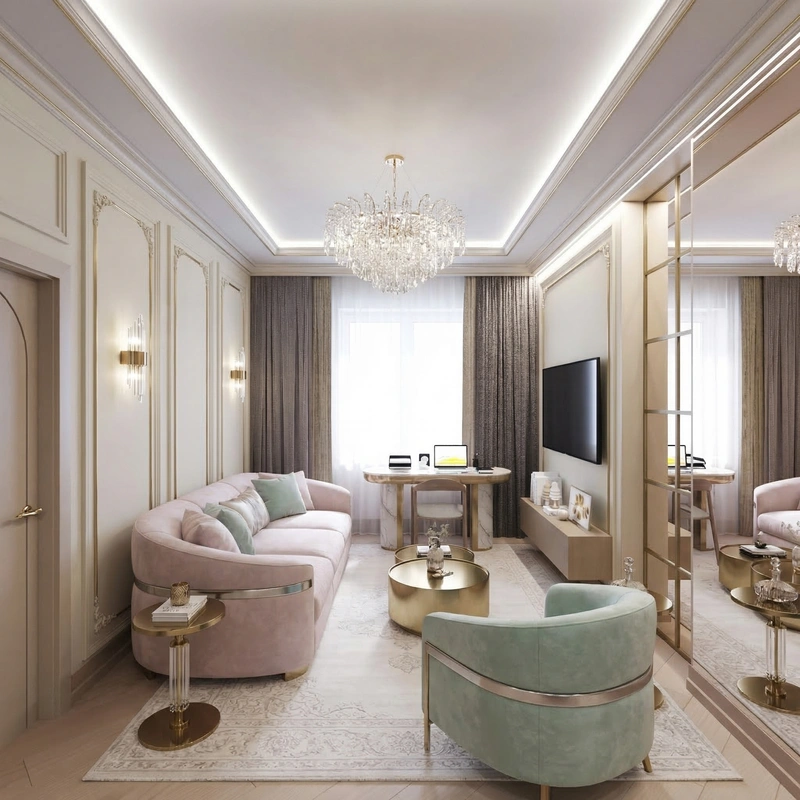 Дизайн интерьера в стиле Неоклассика — Гостиная от нейросети RoomGPT