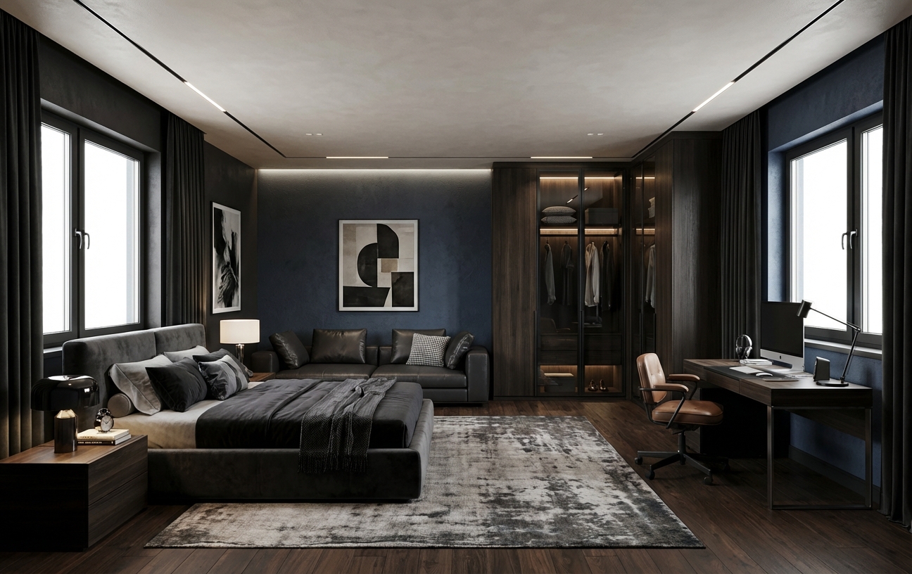 Дизайн спальни в стиле Контемпорари — фото интерьера от нейросети RoomGPT