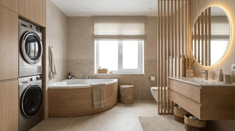 Дизайн ванной в стиле Japandi — фото интерьера от нейросети RoomGPT