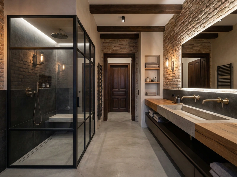 Дизайн интерьера в стиле Лофт — Ванная от нейросети RoomGPT