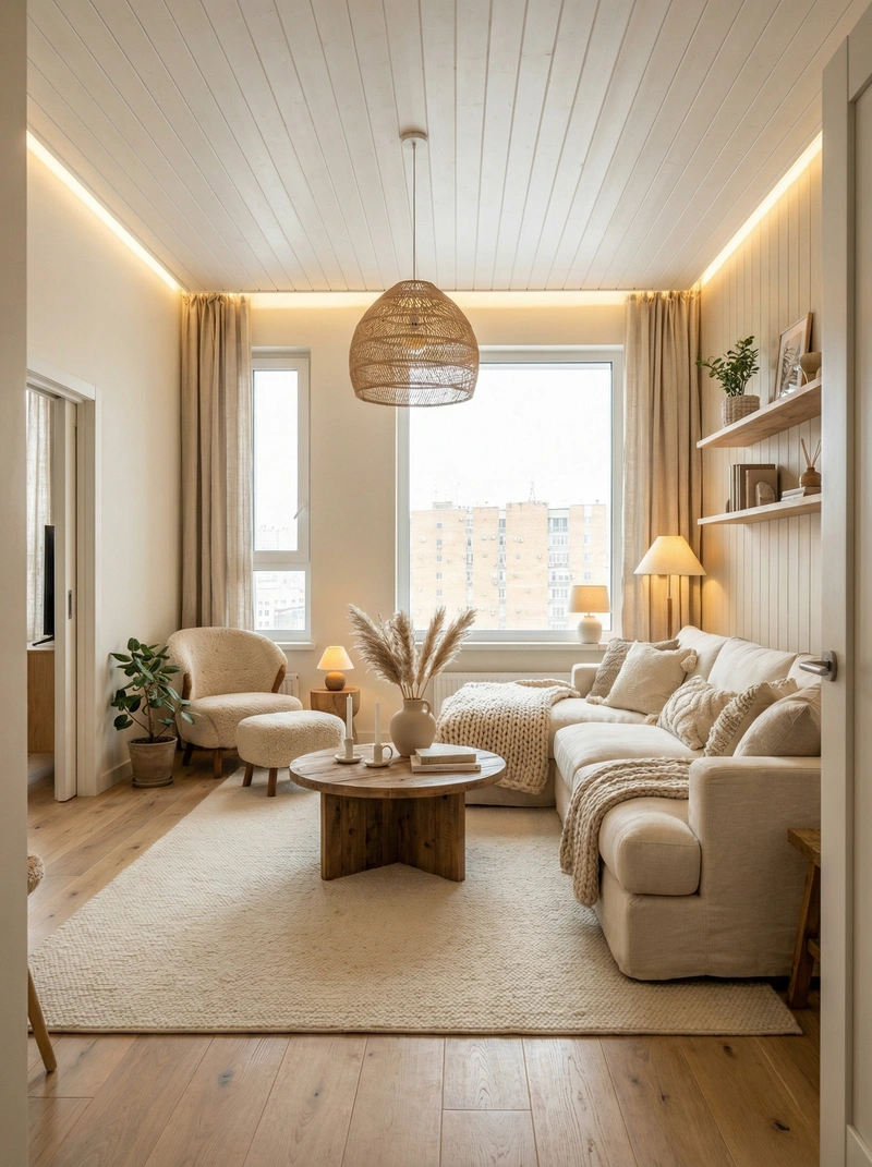 Дизайн интерьера в стиле Хюгге — Гостиная от нейросети RoomGPT