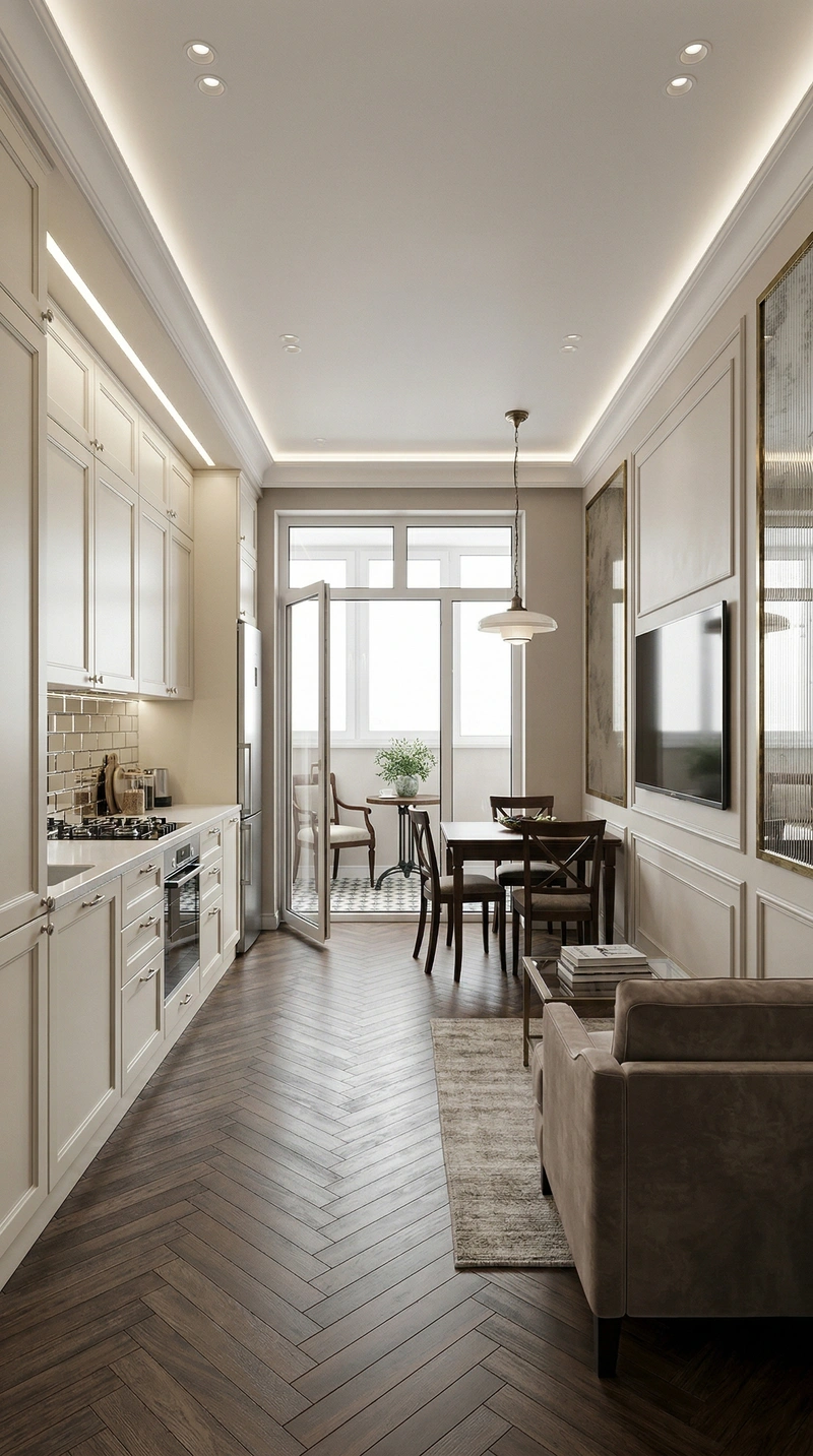 Дизайн кухни в стиле Классика — фото интерьера от нейросети RoomGPT