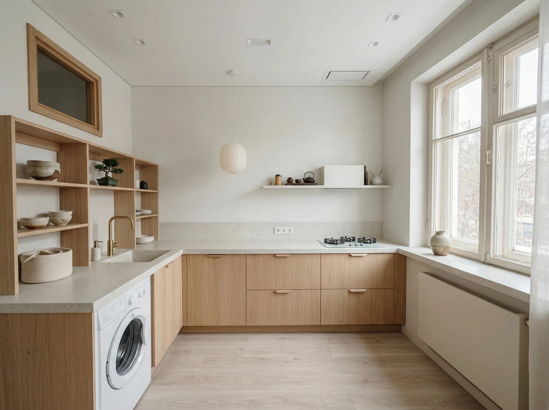 Дизайн кухни в стиле Japandi — фото интерьера от нейросети RoomGPT