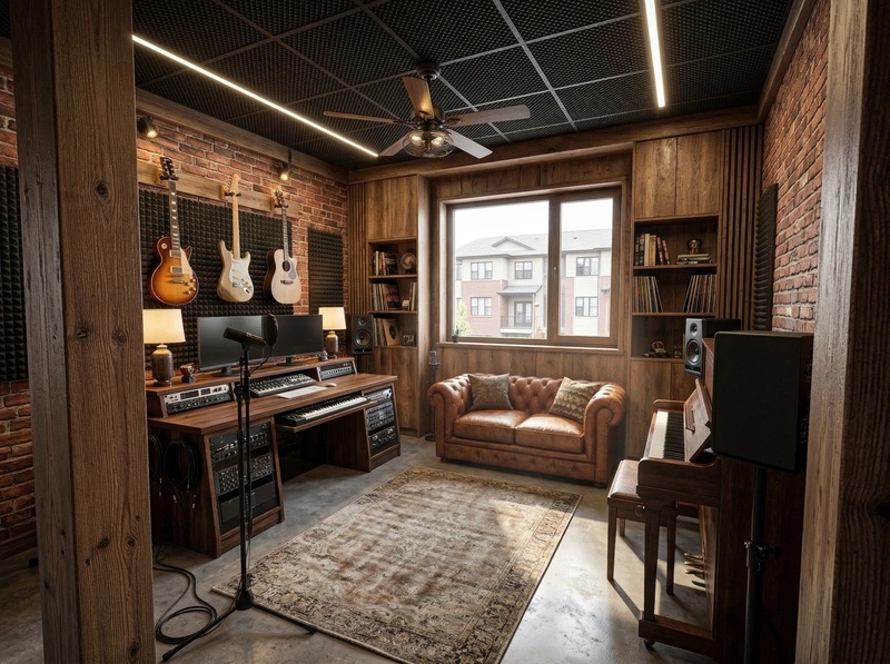 Дизайн интерьера в стиле Лофт — Кабинет от нейросети RoomGPT
