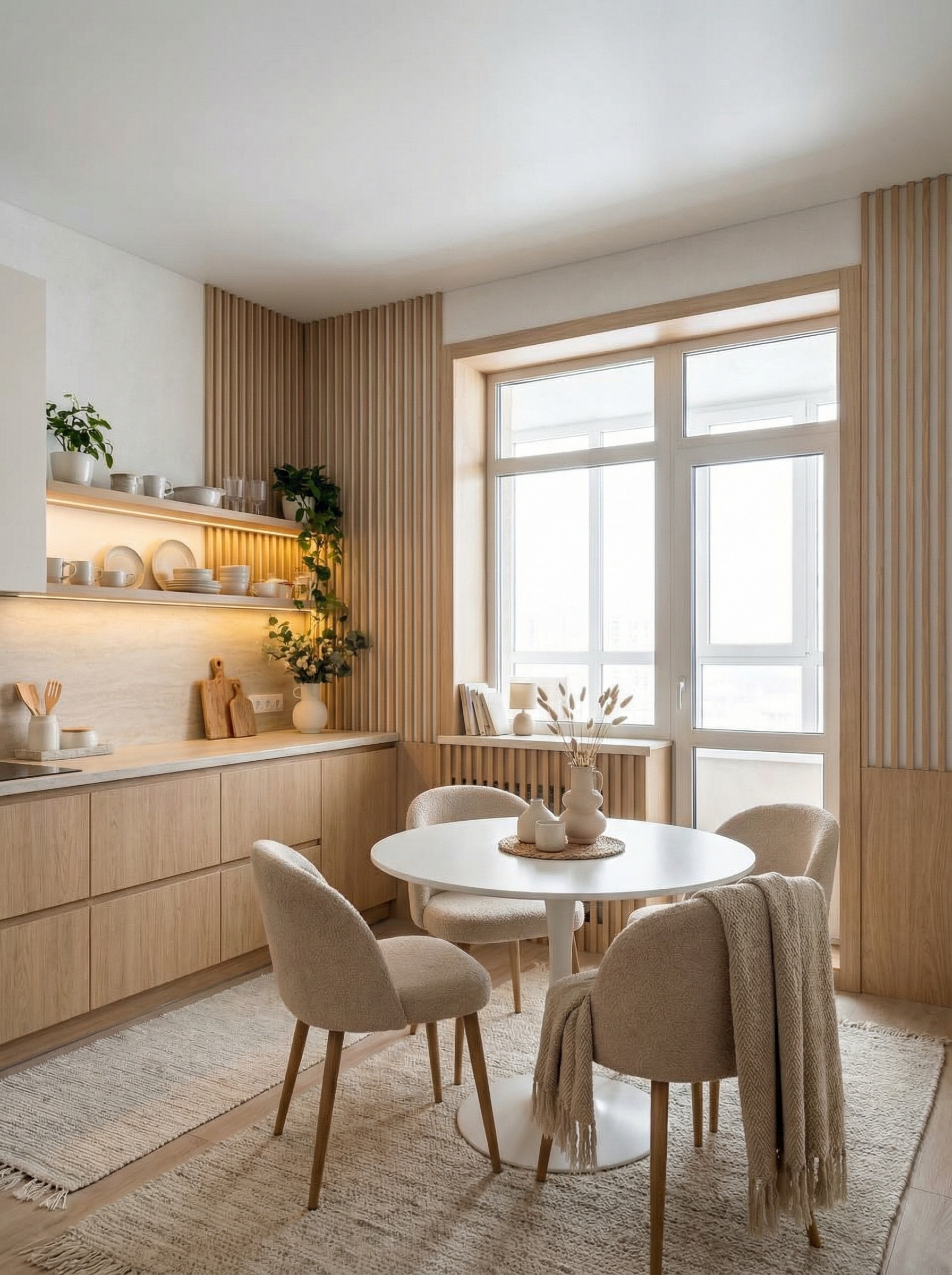 Дизайн кухни в стиле Хюгге — фото интерьера от нейросети RoomGPT