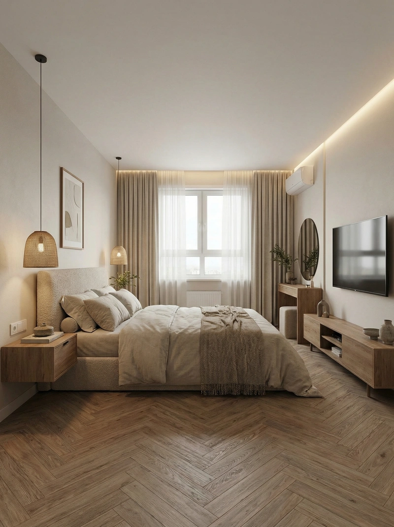 Дизайн спальни в стиле Japandi — фото интерьера от нейросети RoomGPT