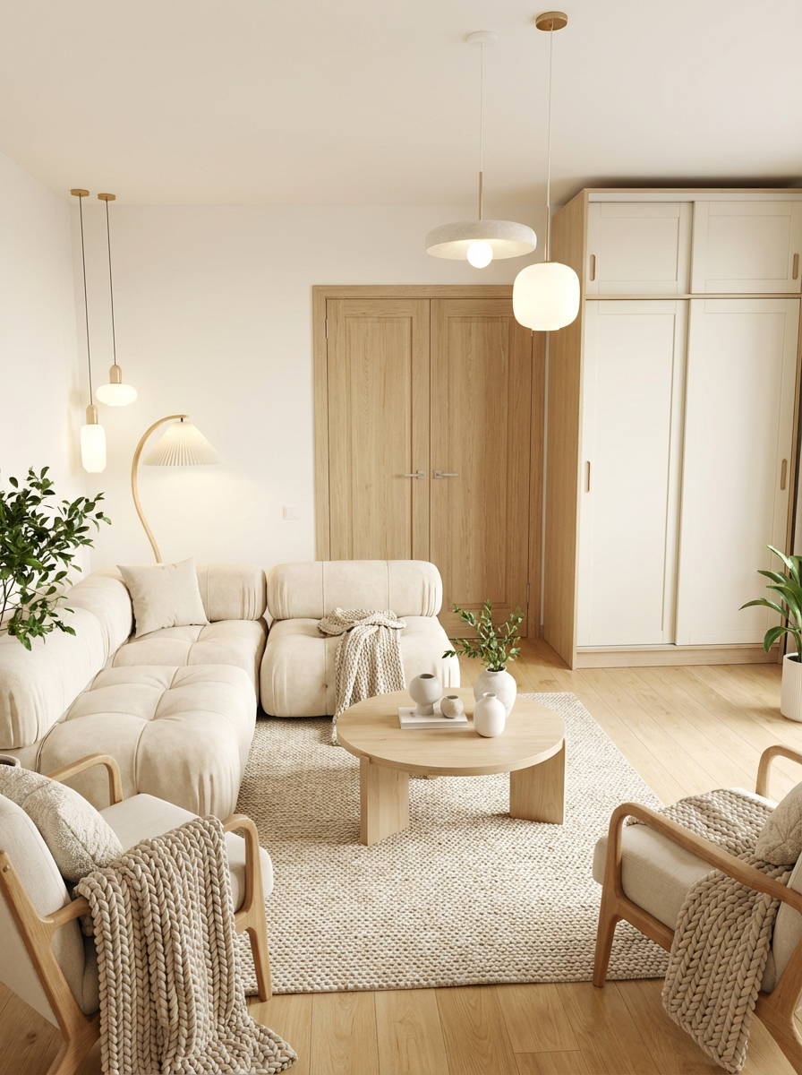 Дизайн гостиной в стиле Сканди — фото интерьера от нейросети RoomGPT