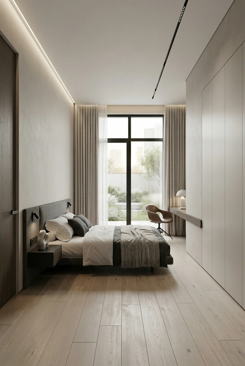 Дизайн спальни в стиле Минимализм — фото интерьера от нейросети RoomGPT