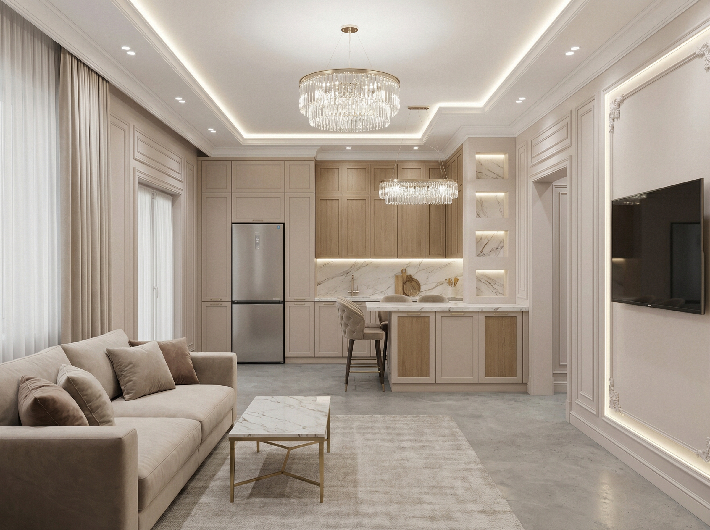 Дизайн кухни в стиле Классика — фото интерьера от нейросети RoomGPT