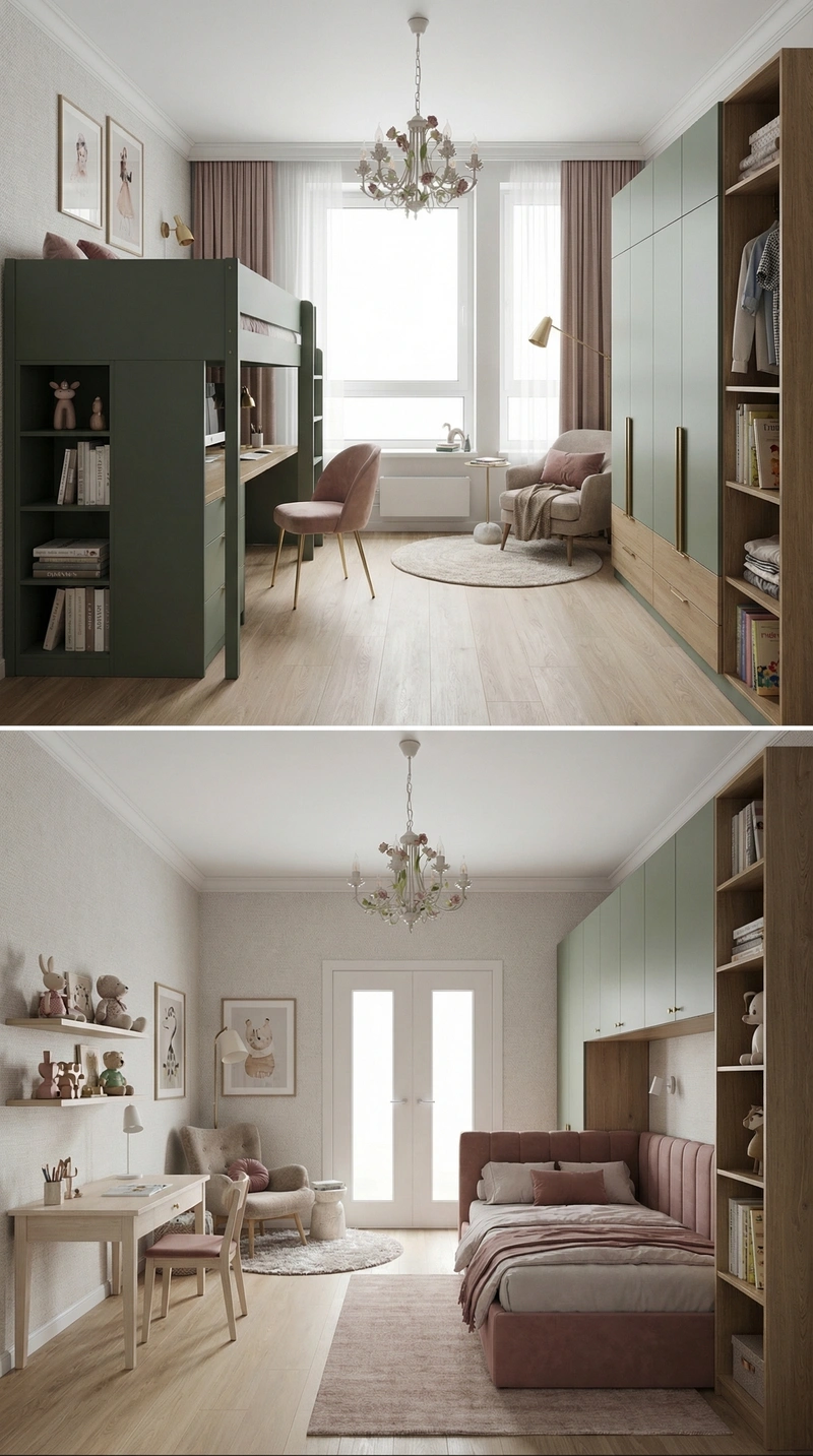 Дизайн детской в стиле Эклектика — фото интерьера от нейросети RoomGPT