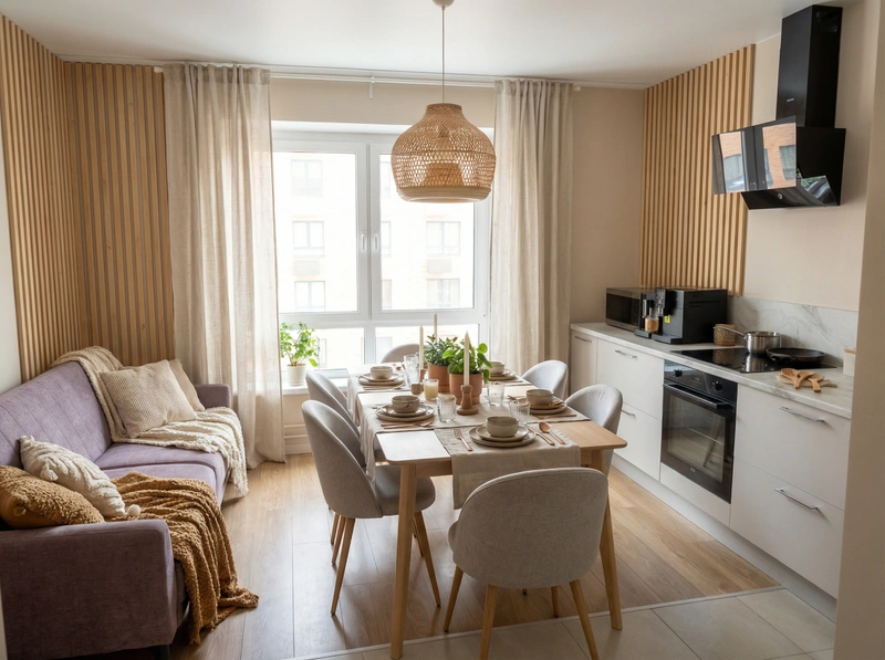 Дизайн интерьера в стиле Хюгге — Кухня от нейросети RoomGPT