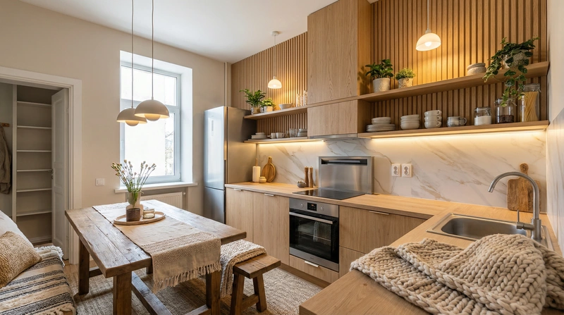 Дизайн интерьера в стиле Хюгге — Кухня от нейросети RoomGPT