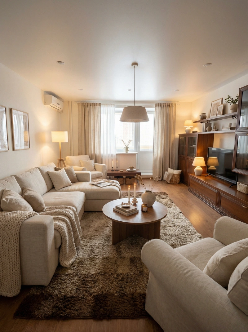 Дизайн интерьера в стиле Хюгге — Гостиная от нейросети RoomGPT