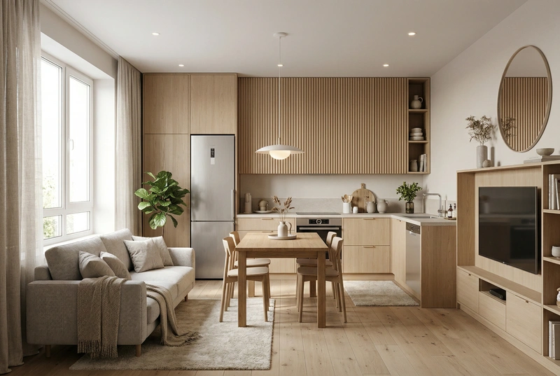 Дизайн кухни в стиле Хюгге — фото интерьера от нейросети RoomGPT