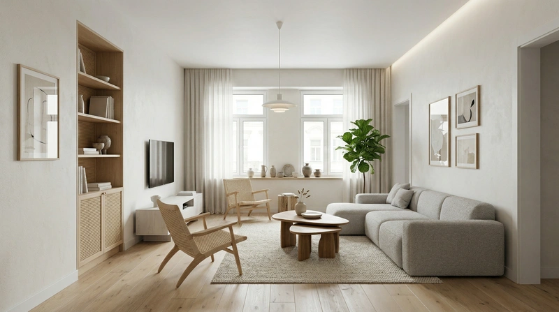 Дизайн гостиной в стиле Сканди — фото интерьера от нейросети RoomGPT