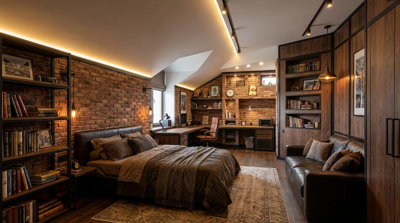 Дизайн интерьера в стиле Лофт — Спальня от нейросети RoomGPT