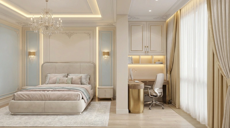 Дизайн интерьера в стиле Неоклассика — Спальня от нейросети RoomGPT