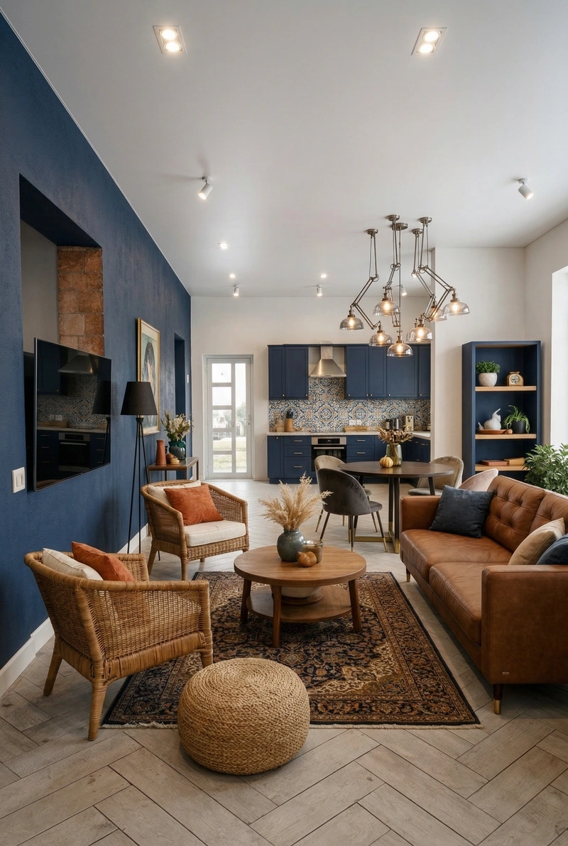 Дизайн интерьера в стиле Эклектика — Гостиная от нейросети RoomGPT