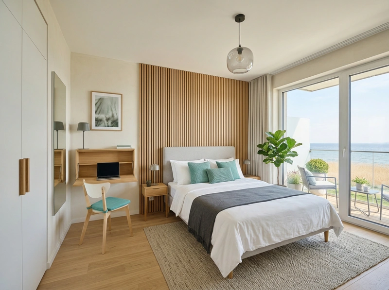 Дизайн спальни в стиле Сканди — фото интерьера от нейросети RoomGPT