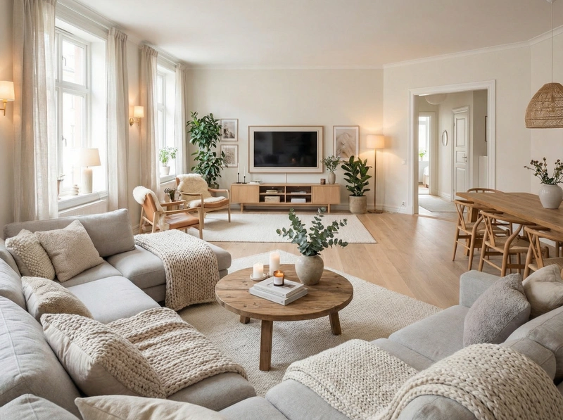 Дизайн интерьера в стиле Хюгге — Гостиная от нейросети RoomGPT