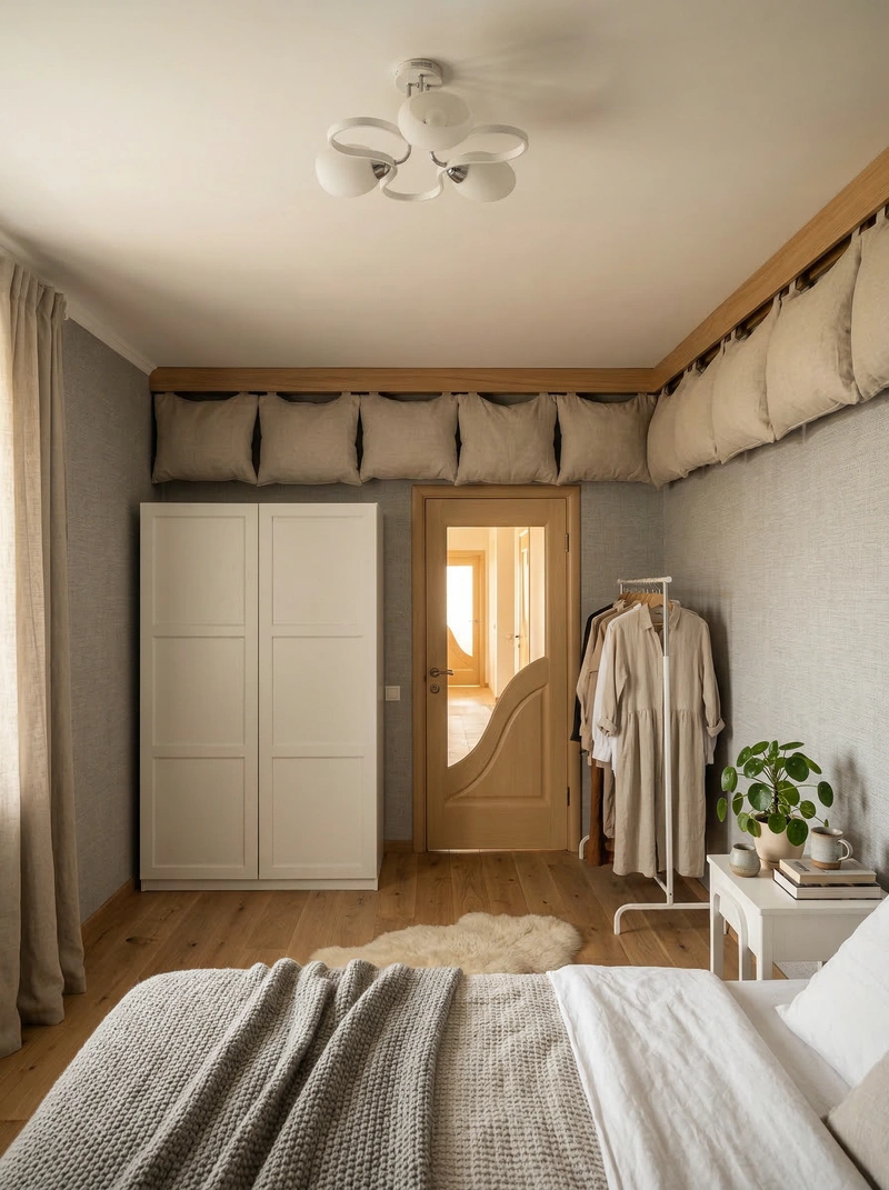 Дизайн спальни в стиле Хюгге — фото интерьера от нейросети RoomGPT