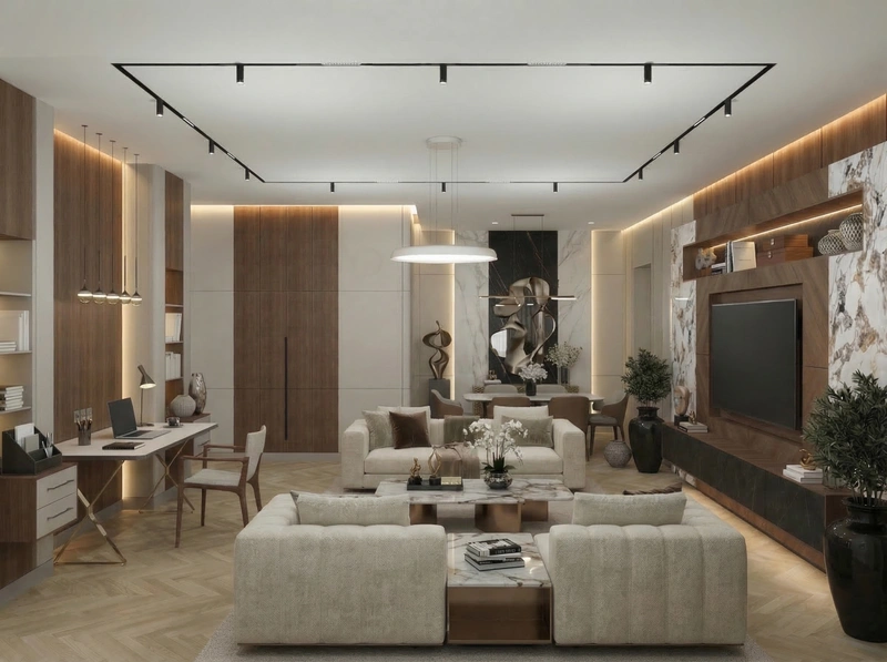 Дизайн гостиной в стиле Контемпорари — фото интерьера от нейросети RoomGPT