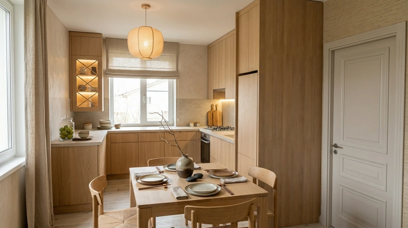 Дизайн кухни в стиле Japandi — фото интерьера от нейросети RoomGPT