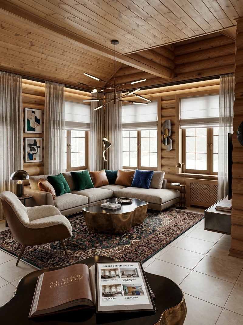 Дизайн интерьера в стиле Эклектика — Гостиная от нейросети RoomGPT