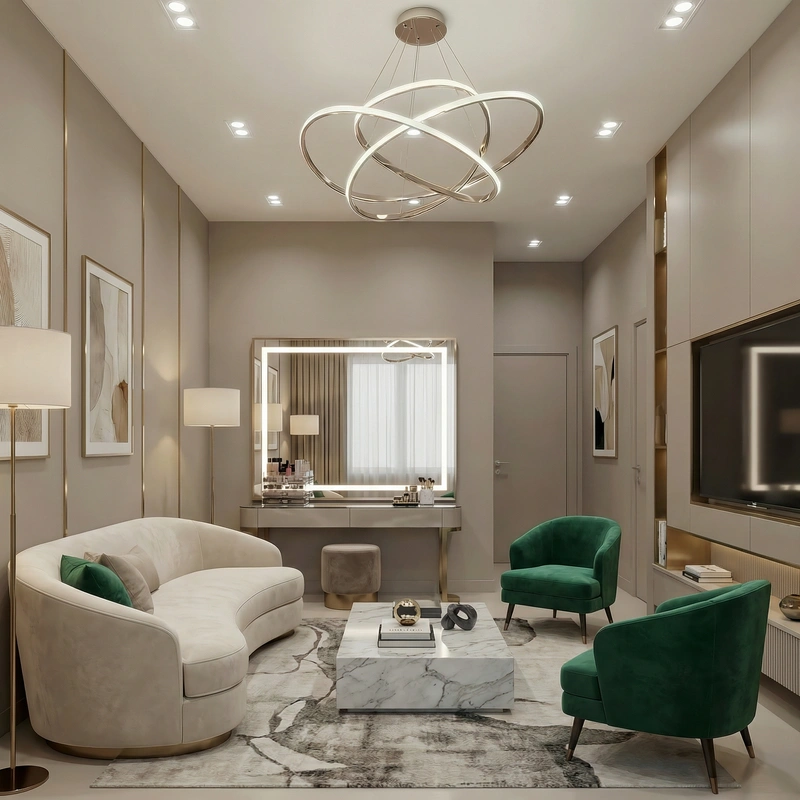 Дизайн интерьера в стиле Контемпорари — Гостиная от нейросети RoomGPT