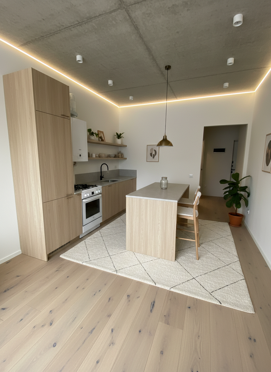 Дизайн кухни в стиле Сканди — фото интерьера от нейросети RoomGPT